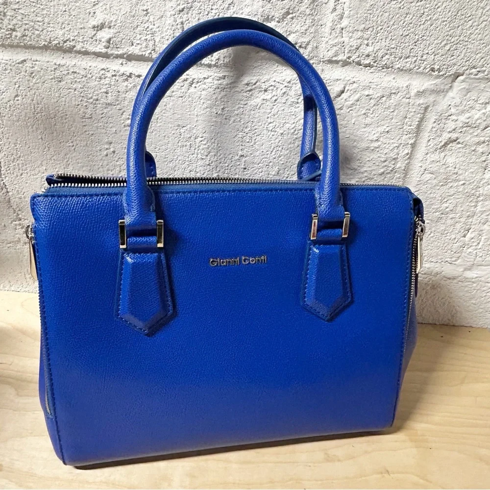 Gianni Conti Satchel Genuine Safiano Leather Handbag Cobalt Blue NWOT
